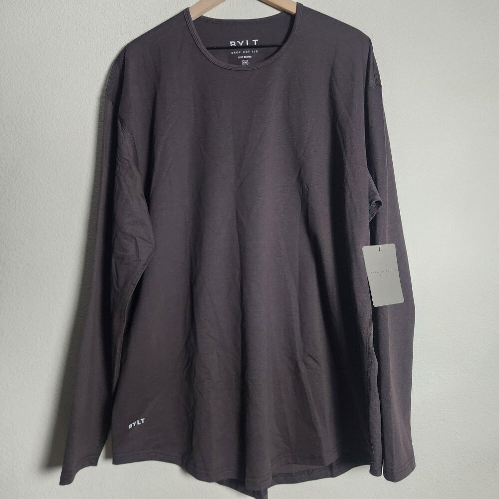 BYLT Shirt Mens 2XL Charcoal Drop-Cut Long Sleeve BYLT Blend Premium Basics